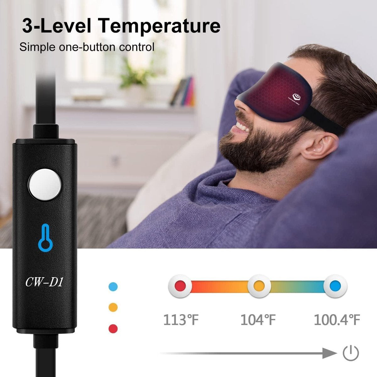 Heated Eye Mask with 3-Level Temperature Control - Warm Eye Mask for Dry Eyes and Sleep - Heating Pad for Blepharitis and Dark Circles - MGD Eye Mask