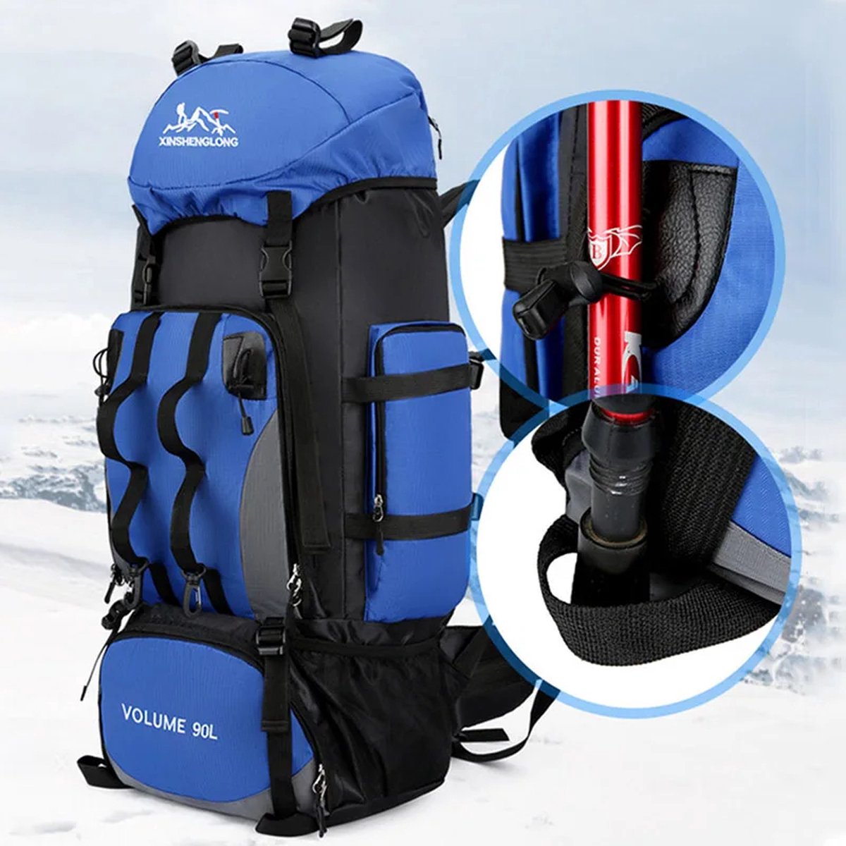 E-Shop4u® - 90L - Backpacks - Rugzak - Waterdichte - Wandelen - Camping - Rugzak - Blauw - Regenhoes - Outdoor - Klimmen - Trekking - Heren - Dames - 90 Liter - Backpack Organizer