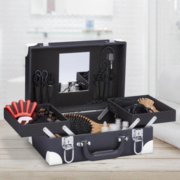 Make-up koffer - Nagellak schminkkoffer met spiegel - HBD 125 x 31 x 23 cm - Slot zwart/wit Nagellak koffer