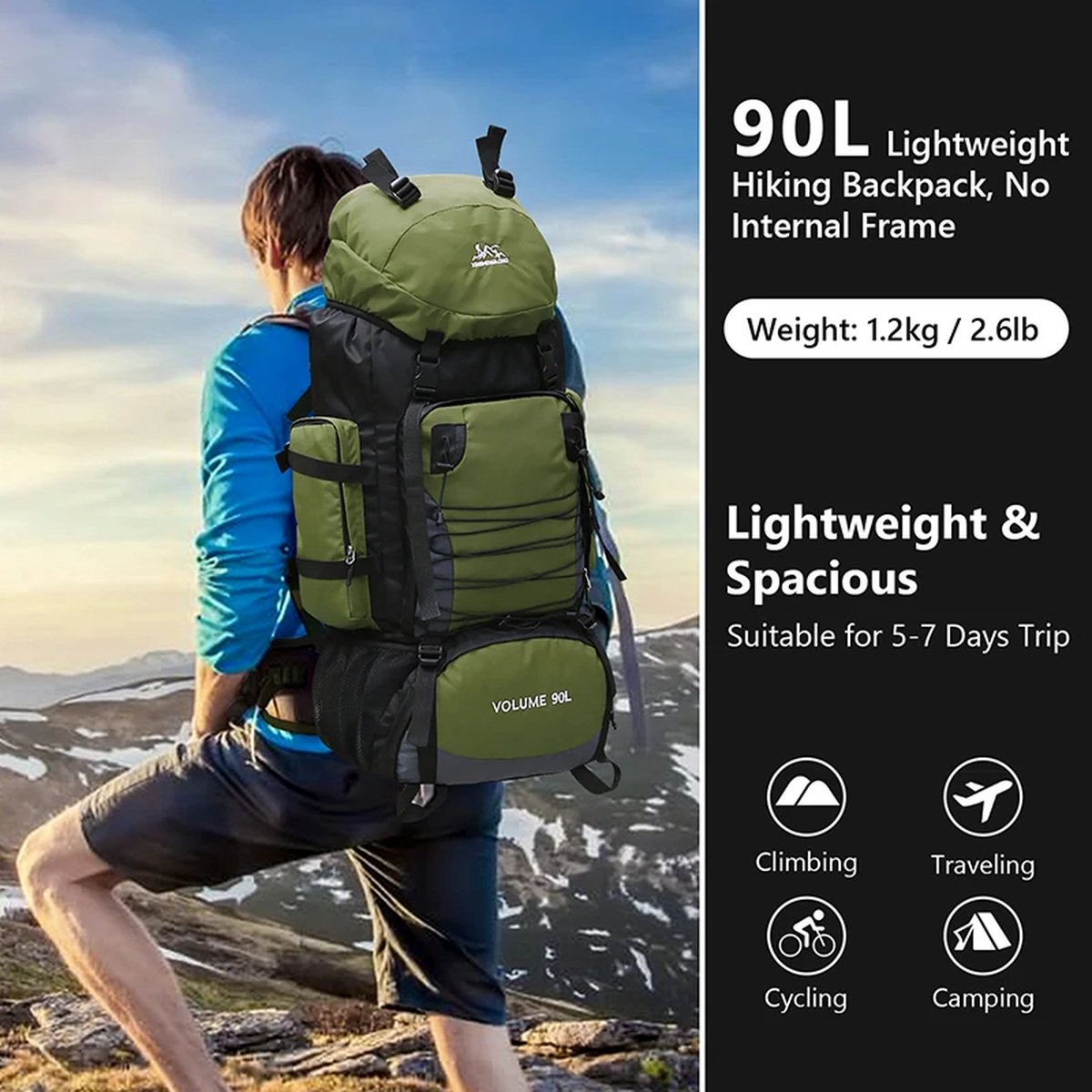E-Shop4u® - 90L - Rugzak - Backpacks - Militair - Tactische - Rugzak - Groen - Outdoor - Survival - Wandelen - Trekking - Klimmen - 90 Liter - Backpack Organizer