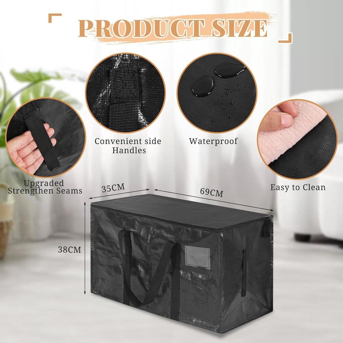 Extra Grote Heavy-duty Opbergzakken - 6 Stuks - Met Ritsen en Labelvak - Waterbestendig - Zwart
