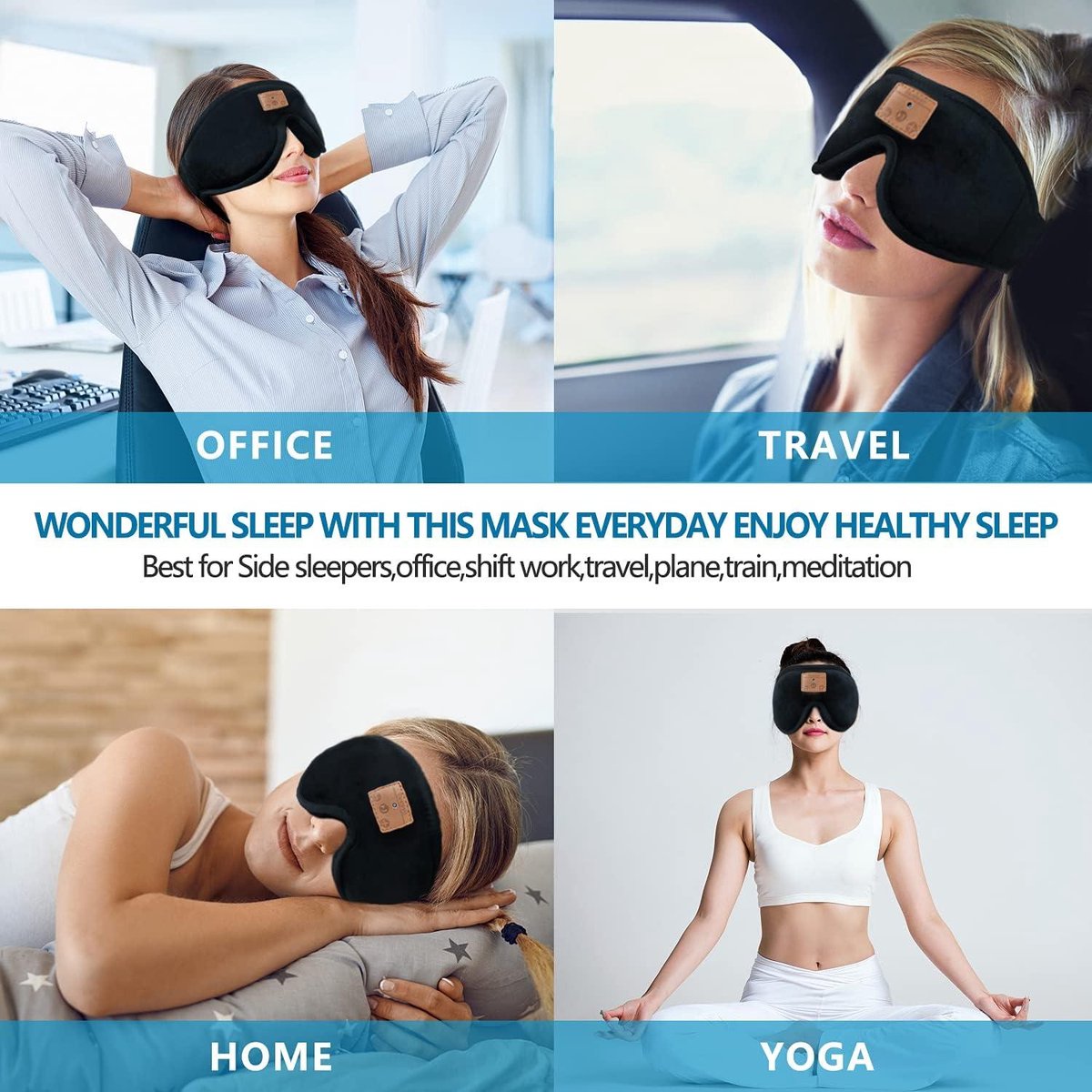 Sleep Mask with Bluetooth Headphones - Sleep Aid for Adults and Kids - Noise Cancelling - Good Night's Sleep - Black