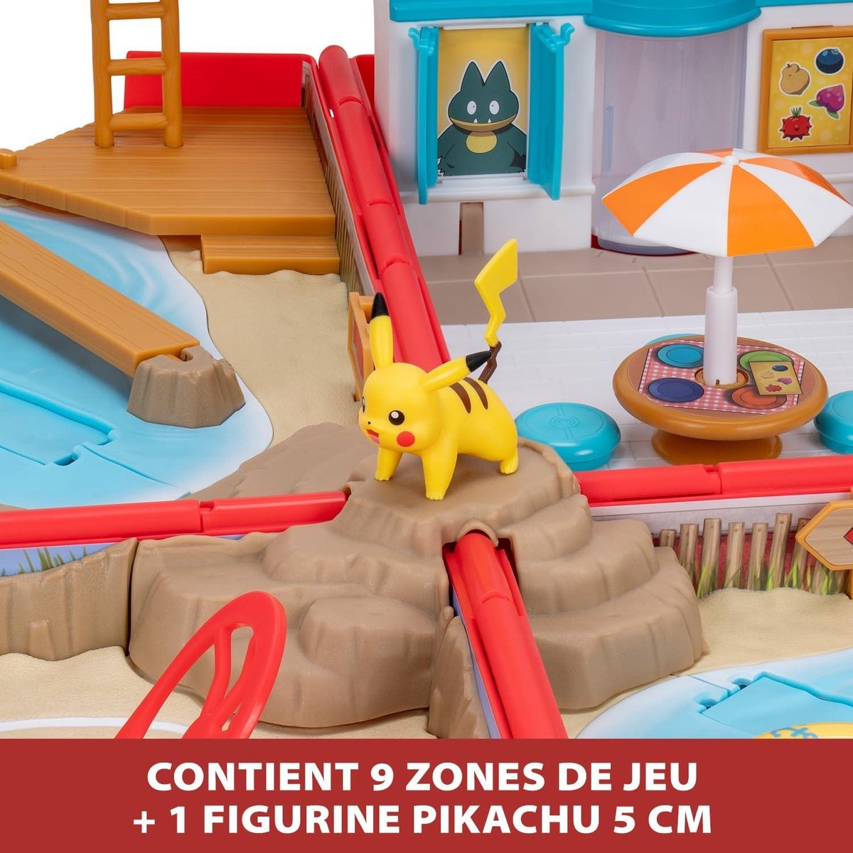 Rugzak van de strandtrainer - Pokémon-speeluniversum - minispellen - speelplaats op het strand - Pikachu figuur - speelgoedset - kinderen.