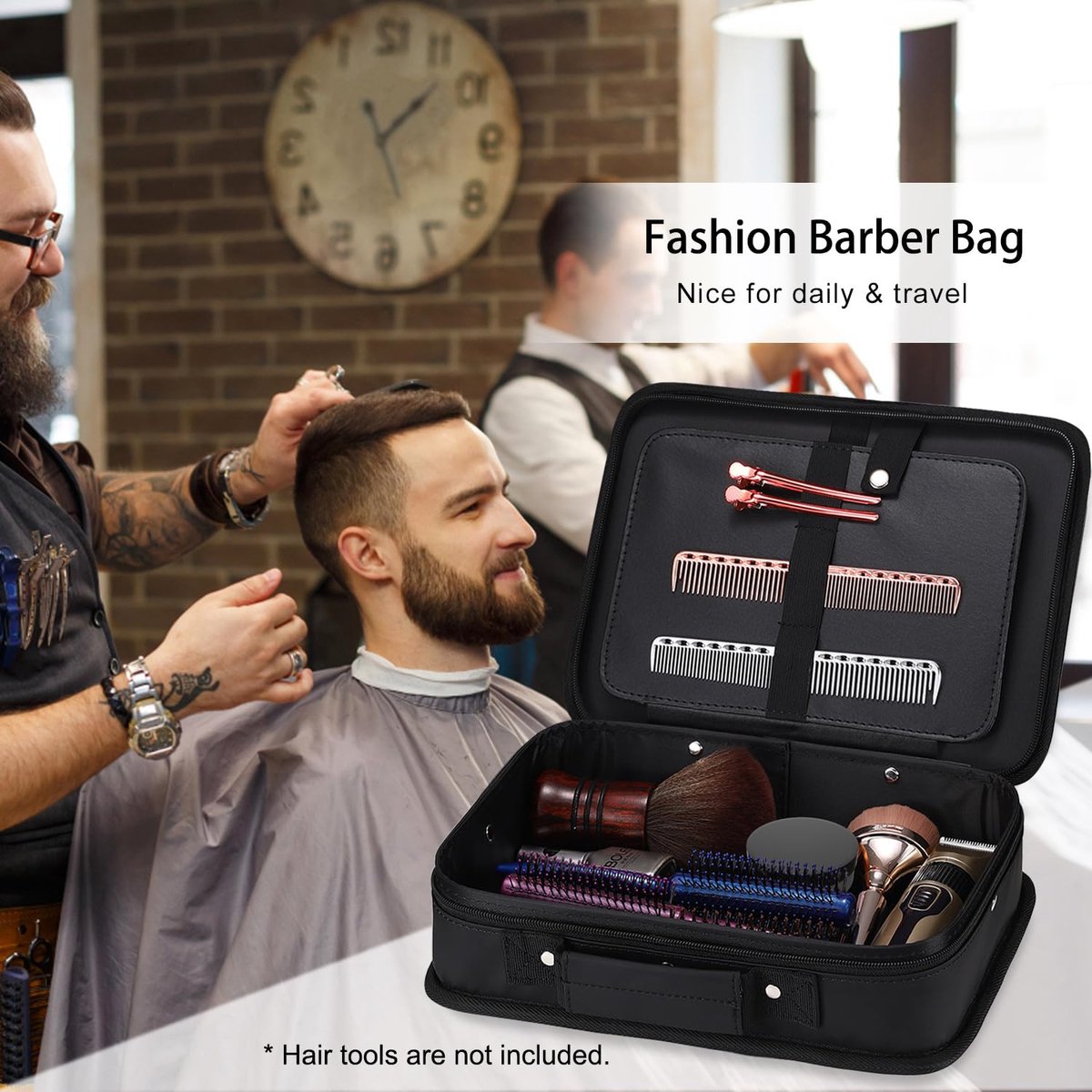 Hairdresser bag, fashion skull pattern barber bag, professional hair clip care kit, storage organizer, hairdresser tool bag for scissors, barber supplies