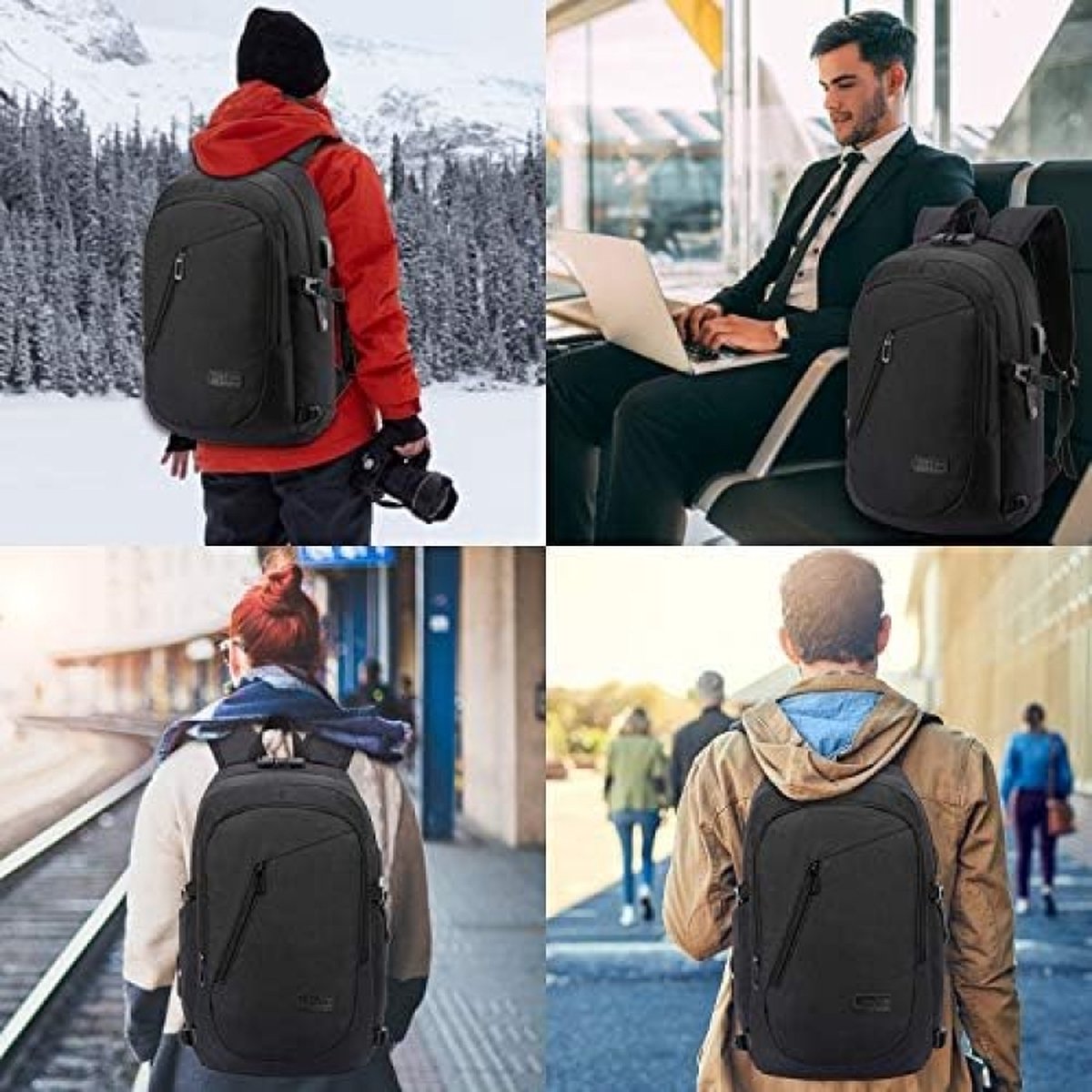 Laptop Rugzak, Zakelijke Anti-diefstal Rugzak voor Mannen Vrouwen met USB-oplaadpoort en Slot, Slanke Duurzame Waterbestendige Schooltas Computertas Geschikt voor 15,6 inch laptop Notebook