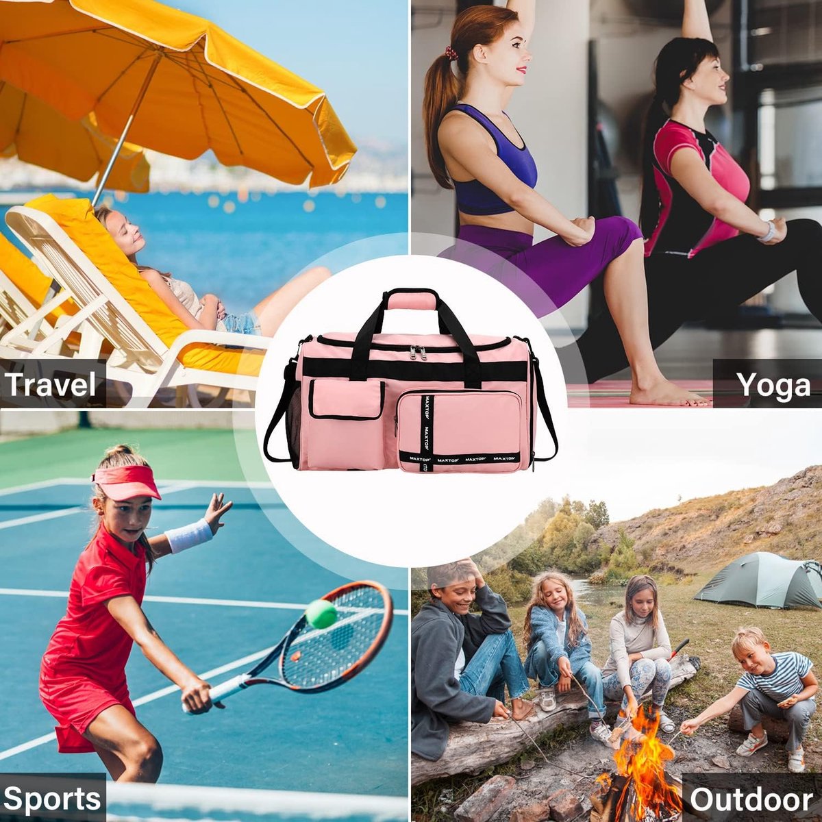 Travel Bag for Women with Shoe Compartment, Large Capacity and Wet/Dry Separation, Pink