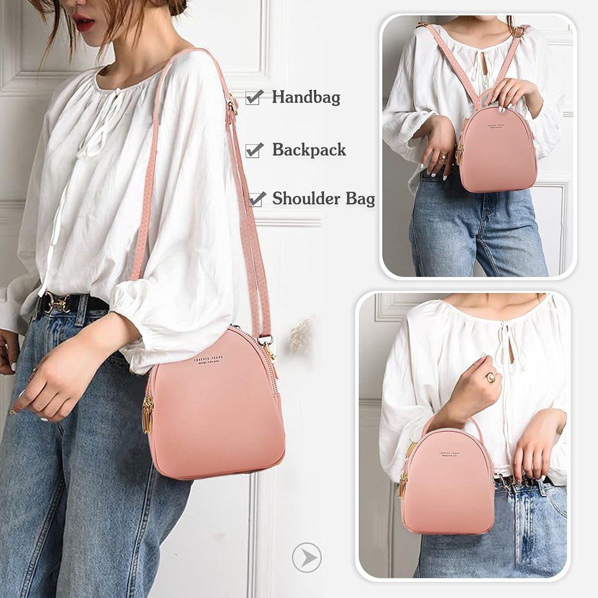 Mini Backpack Women's Fashion Handbag Girl Waterproof Shoulder Bags with Earphone Hole Leather Daypack Travel Dating Small Backpack
