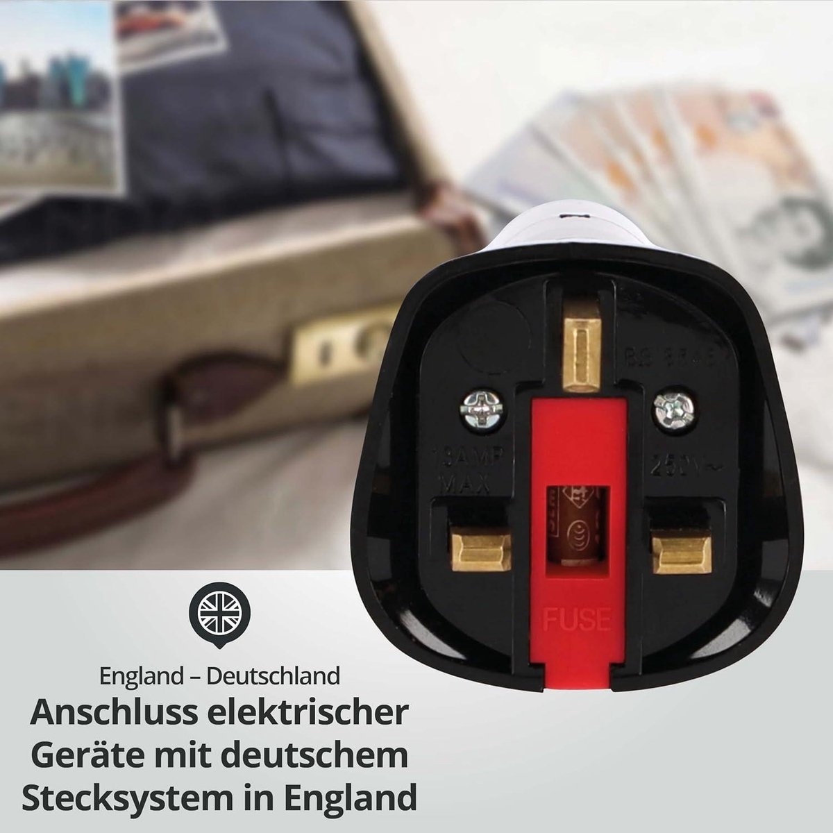 Reisstekker adapter VK 3-polig Engeland - 2 stuks - EU Schuko - type G - zwart