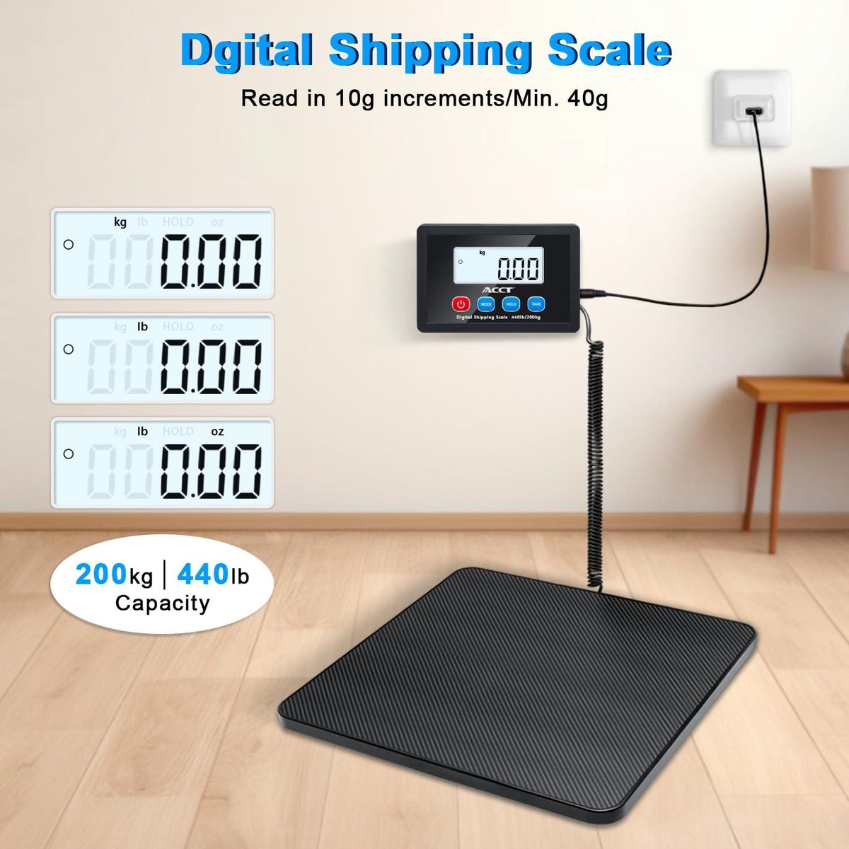 Digital postal scale 440 lbs with hold tare function auto-off - shipping scale for parcels small shops luggage office
