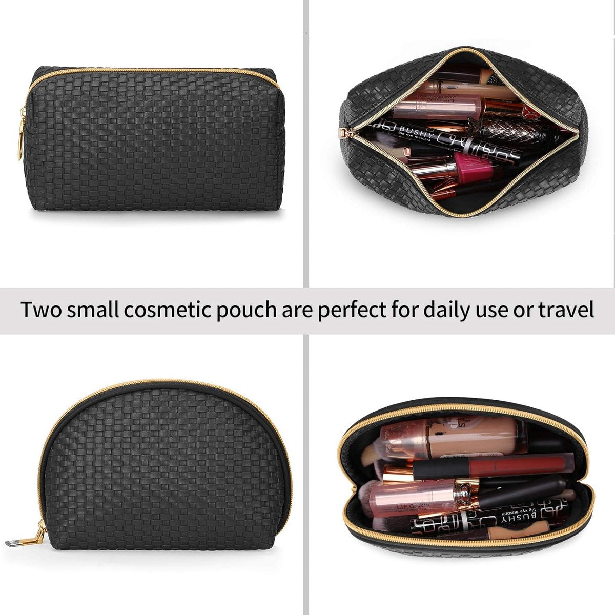 3-piece Toiletry Bag Set for Women, Travel Cosmetic Bag, Waterproof Make Up Organizer, Black, Small