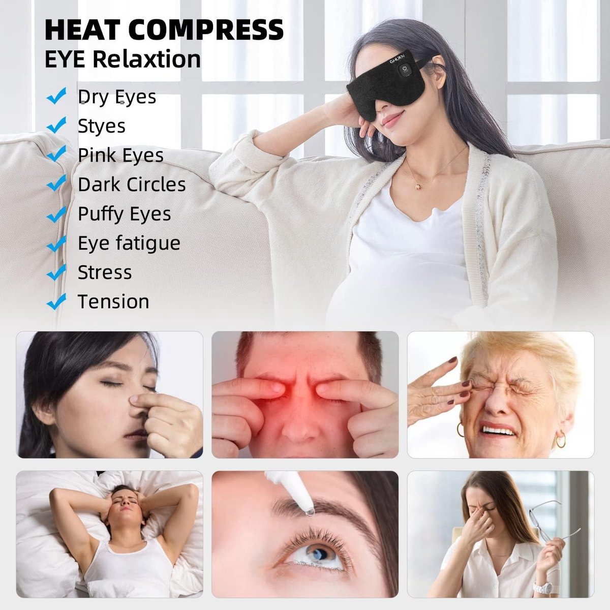 Heated Eye Mask - Cordless Eye Compress - Dry Eye & Blepharitis Treatment - Rechargeable & Washable - Chalazion MGD Stye