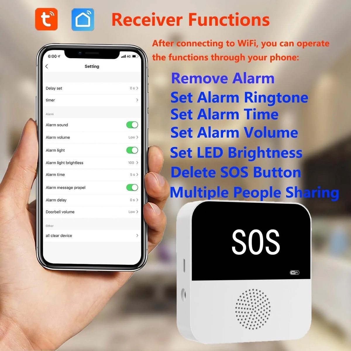 Senioren Alarm - Alarm Horloge Ouderen Waterdicht – Alarmknop - Paniekknop - Draadloos - Draagbaar alarm - Noodoproepknop - Wifi