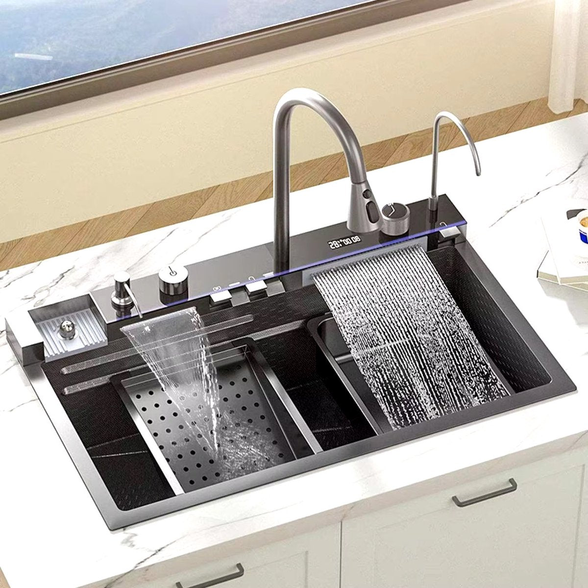 Multifunctional Sink - Kitchen sink - Multifunctional basin - Waterfall faucet - Including accessories - 75x45cm