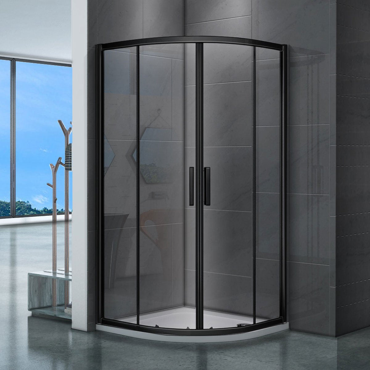 Diamond Line Enza - Douchecabine - 90x90x185 cm - Kwartrond - Mat Zwart - Schuifdeur - Hoekinstap