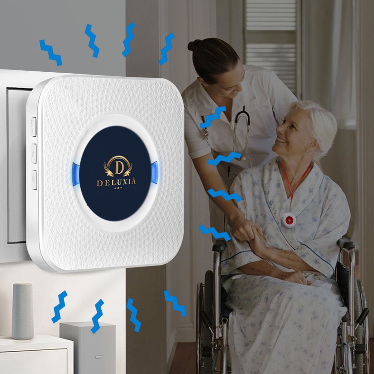Alarmknop - SOS knop voor Senioren - Vaste Ontvanger - Senioren Alarm - Personenalarmering - Paniekknop - Persoonlijke Alarmen - Alarmknop Voor Ouderen en Hulpbehoevenden - Noodknop - Noodoproepknop