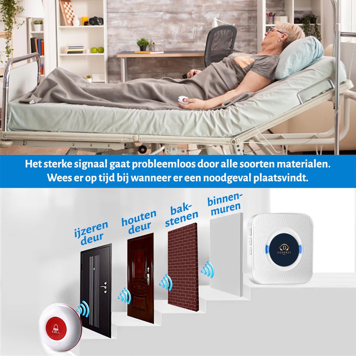 Alarmknop - SOS knop voor Senioren - Vaste Ontvanger - Senioren Alarm - Personenalarmering - Paniekknop - Persoonlijke Alarmen - Alarmknop Voor Ouderen en Hulpbehoevenden - Noodknop - Noodoproepknop