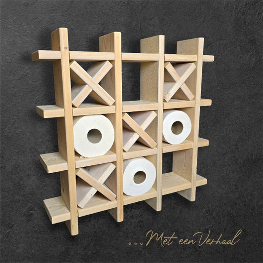 Toilet Paper Holder, toilet roll holder made from reclaimed wood, sustainable, handmade, tic-tac-toe