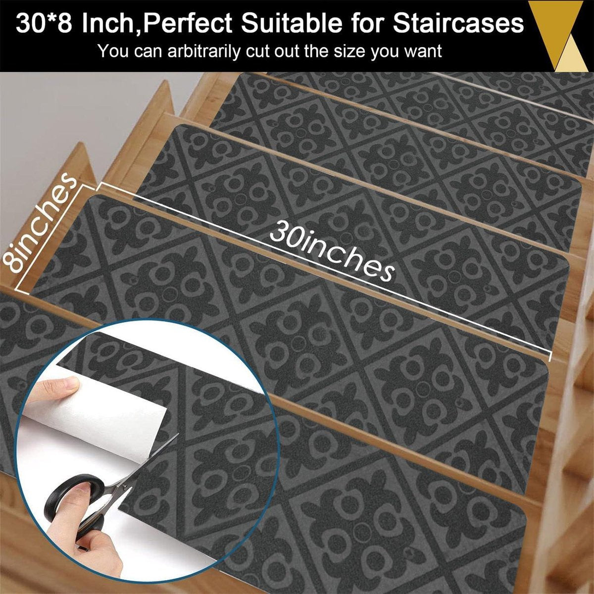 15 stuks trapmatten antislip grijs 76 x 20 cm - zelfklevende traptreden - trappentapijt - SHACOS - binnentrapkussens - vloerbescherming - binnentrappendecoratie