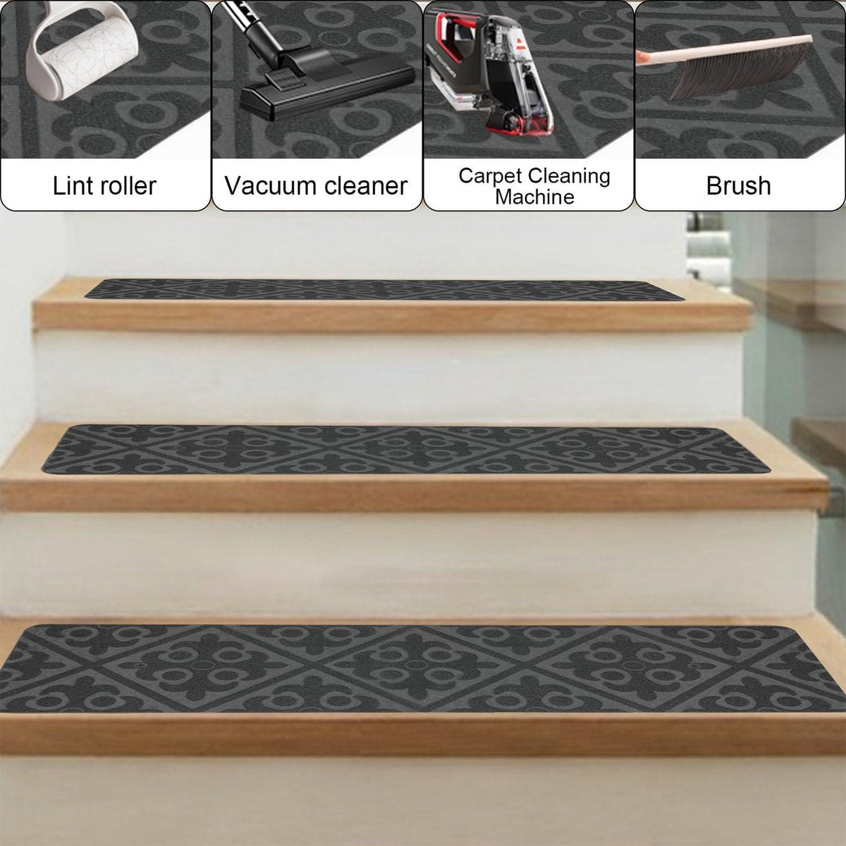 15 stuks trapmatten antislip grijs 76 x 20 cm - zelfklevende traptreden - trappentapijt - SHACOS - binnentrapkussens - vloerbescherming - binnentrappendecoratie