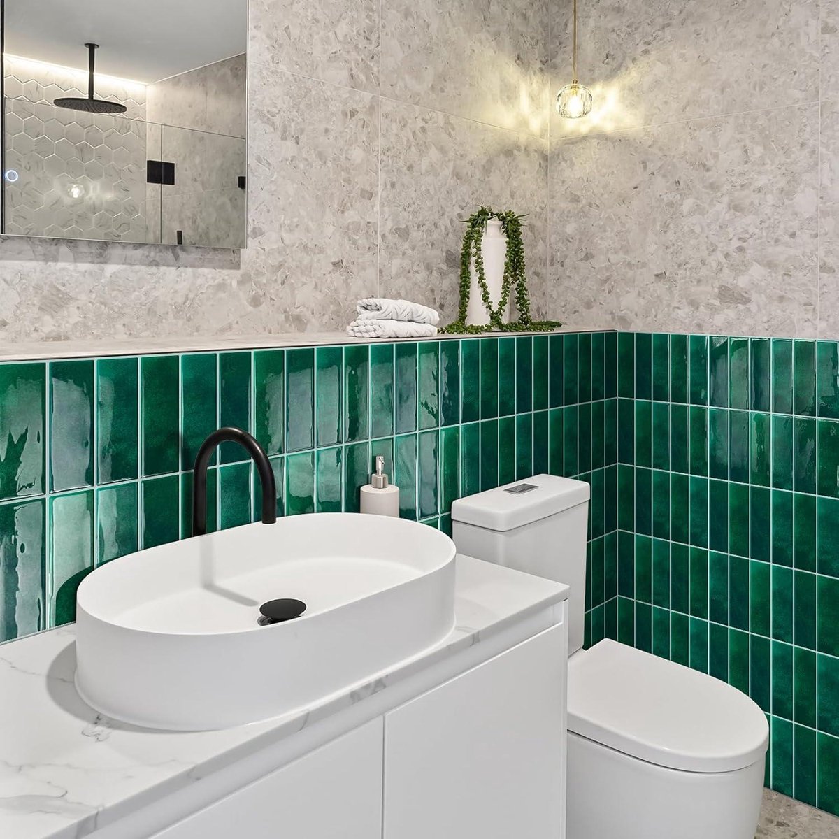 Peel and Stick Groene Metro Tegel Backsplash voor Keuken - 10 vellen (12"×12") Zelfklevende tegels