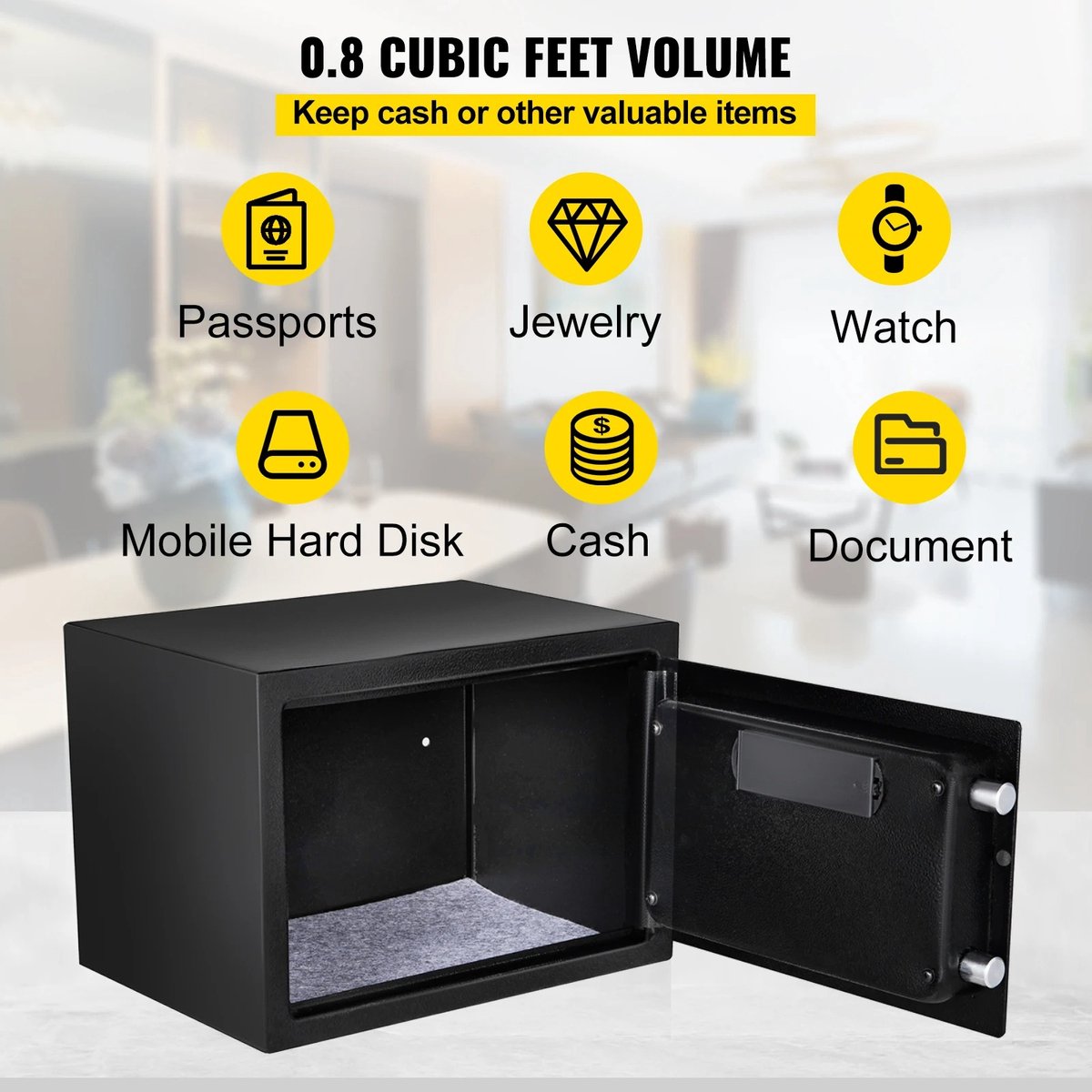 Electronic Safe - Fingerprint Safe - Fireproof Safe - 22L - With Electronic Cylinder Lock - Safe with Combination Lock - Includes 2 Emergency Override Keys - Robust Construction - 35x25x25cm - Black