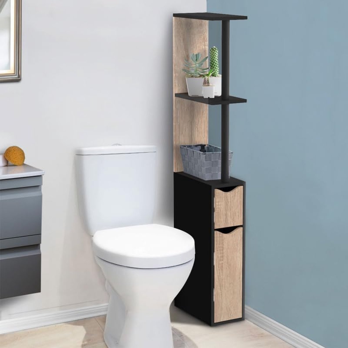 Toiletmeubel, hout, Willy, 2 deuren, zwart en beuken