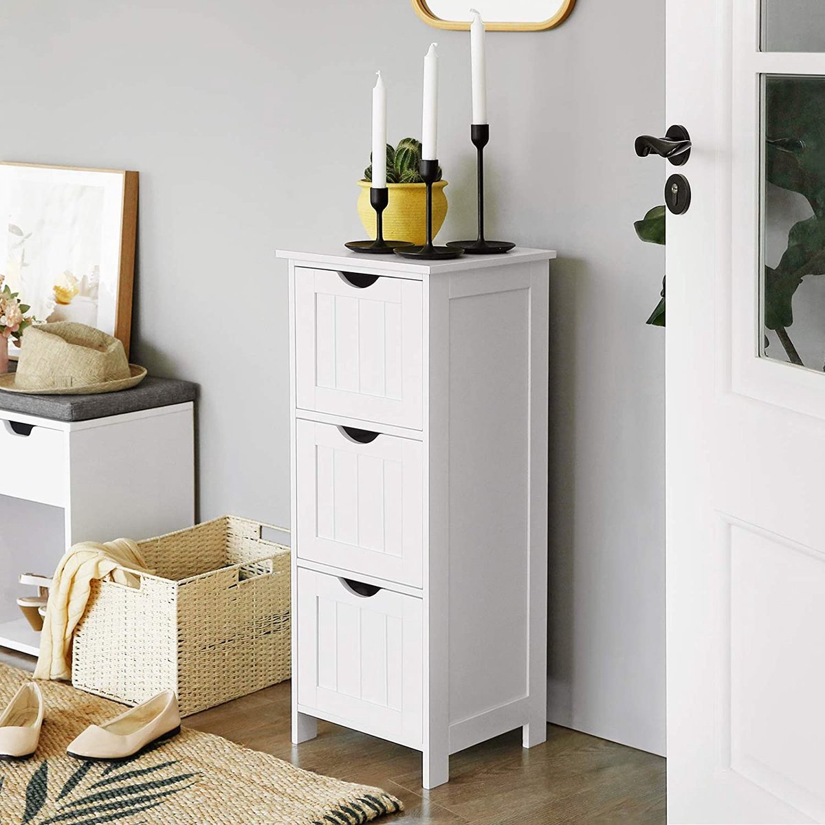 Bathroom cabinet, storage cabinet, narrow bathroom cabinet with 3 drawers, 32 x 30 x 81 cm, bathroom, living room, bedroom, kitchen, Scandinavian style, matte white BBC50WT