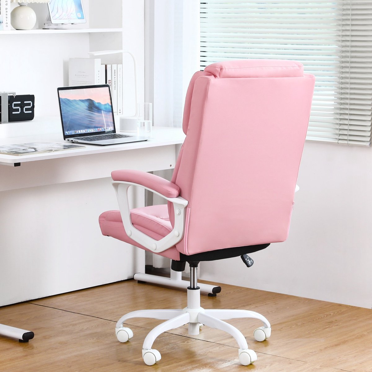 Pink Office Chair - Adjustable backrest - Waterproof and breathable - Maximum load 90 kg - PU leather fabric