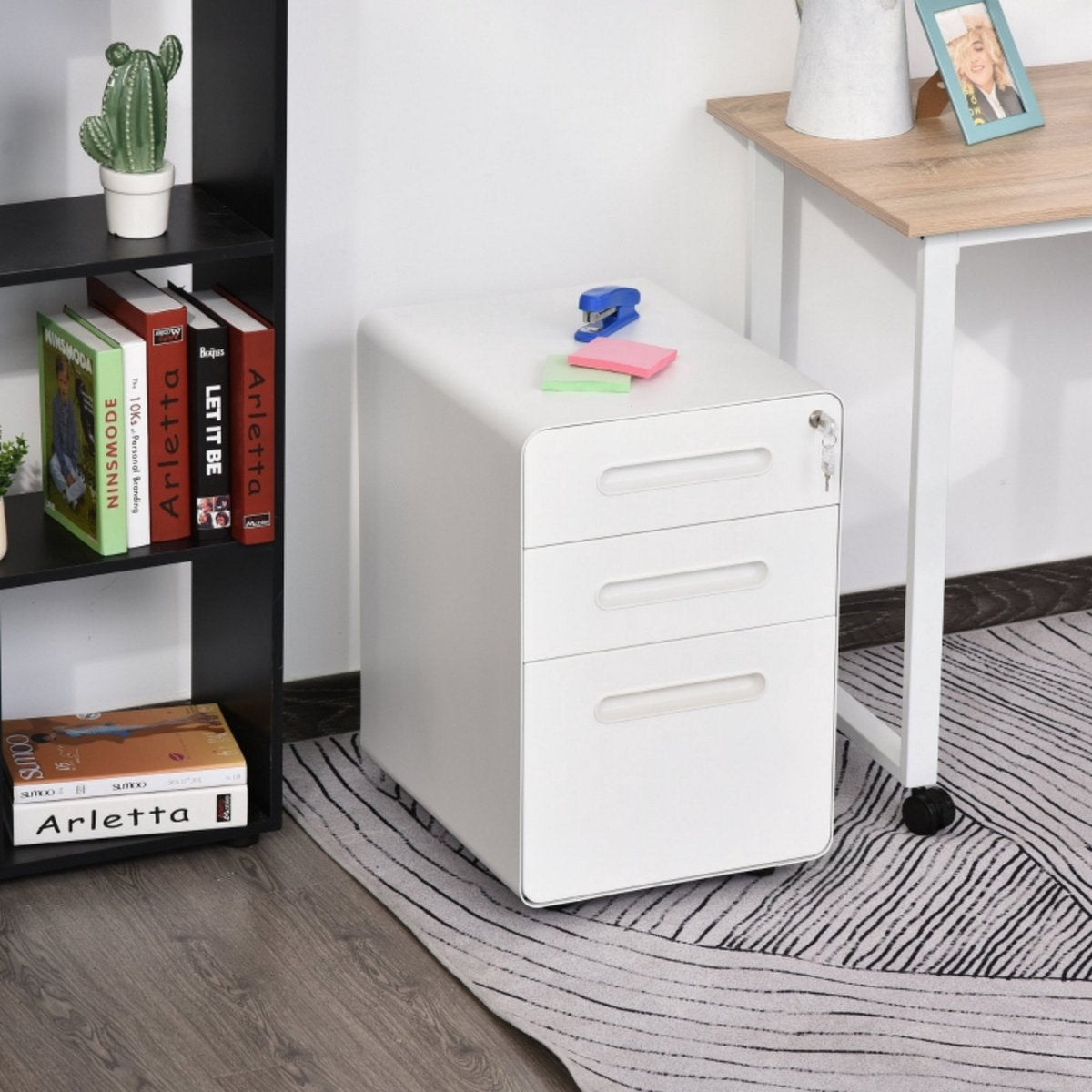 Ladeblok - Ladeblok bureau - Bureaukast - Archiefkast - 3 lades - Met slot - Staal - Wit