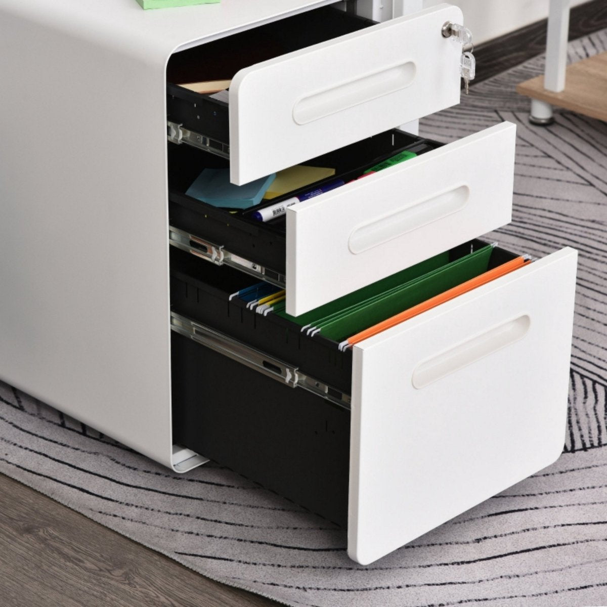 Ladeblok - Ladeblok bureau - Bureaukast - Archiefkast - 3 lades - Met slot - Staal - Wit
