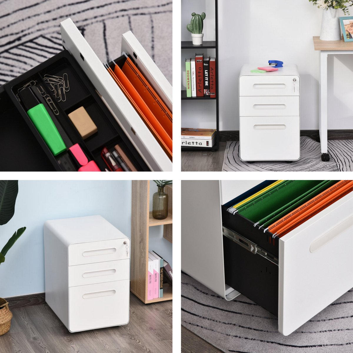 Ladeblok - Ladeblok bureau - Bureaukast - Archiefkast - 3 lades - Met slot - Staal - Wit