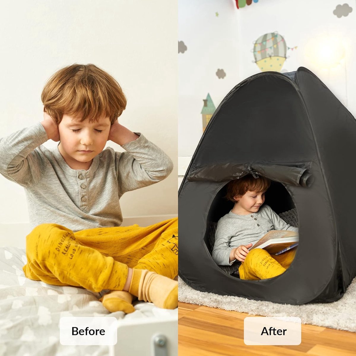 Ultiluxe® Sensorische tent voor kleine kinderen - Autisme, ADHD, SPD, angst, ADD - Gebrek aan concentratie, voor rust en ontspanning - Zwart - Voor thuis, school - Hulpmiddel - Kindertent - Tentje met opbergtas - Rustige ruimte voor kind