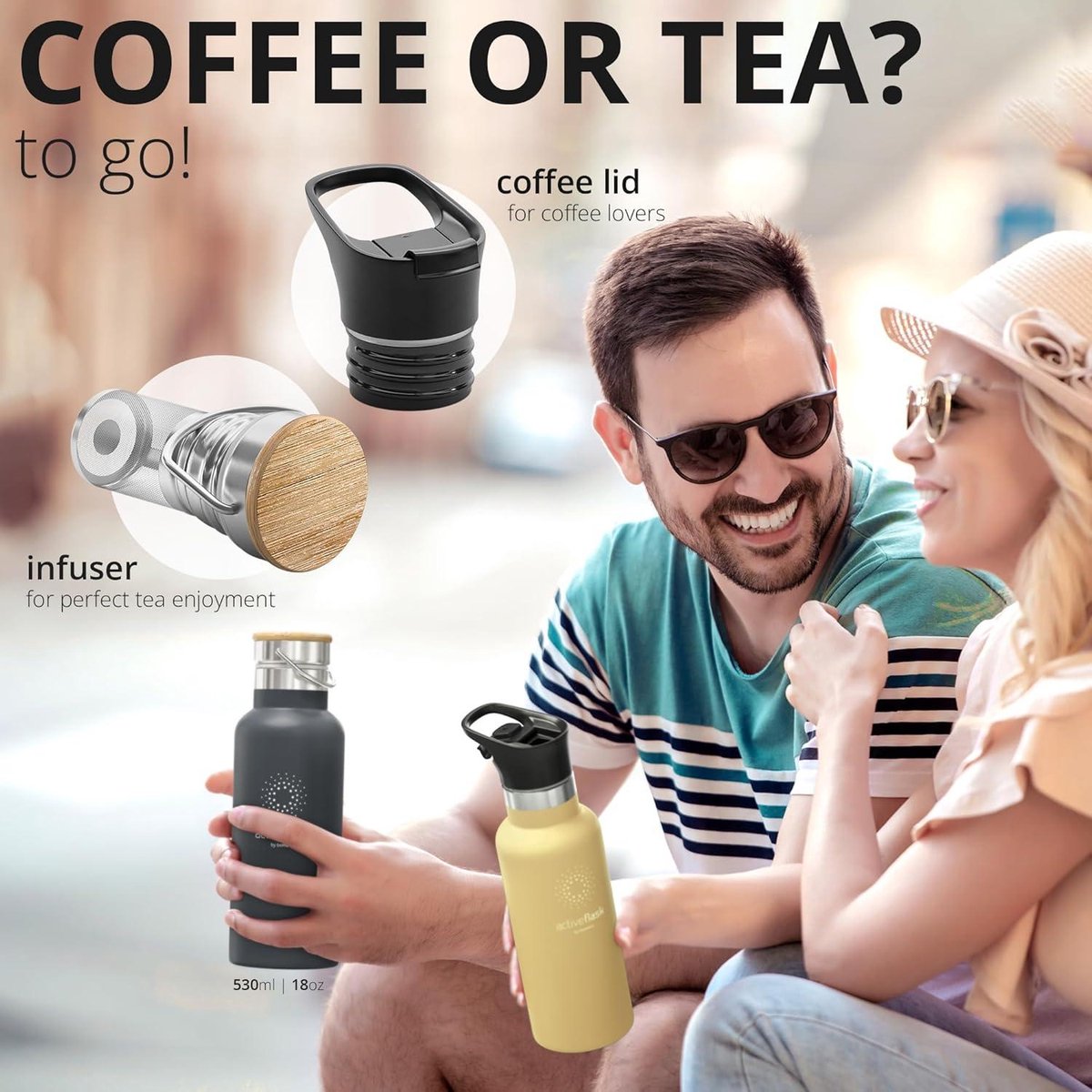 Stainless Steel Thermos Flask ACTIVE FLASK + Straw - BPA-Free - 1 Liter/500 ml - Vacuum Insulated Bottle - Sport Fitness Cycling - Kids Water Bottle - Sports Water Bottle