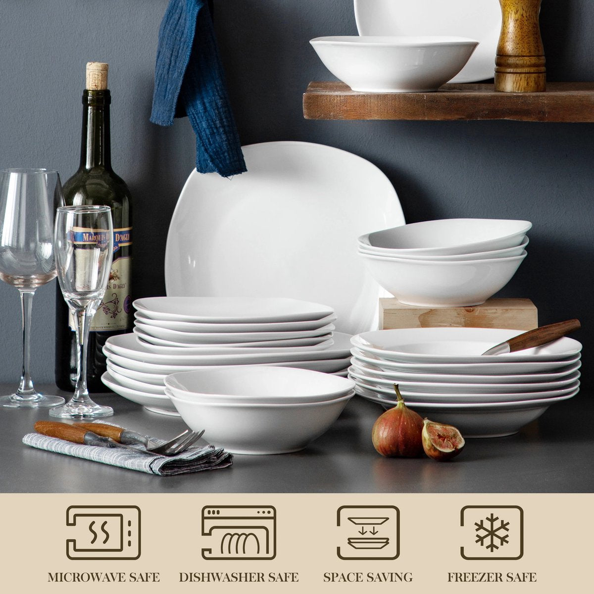 Dinnerware set - Dinnerware sets - Dinnerware set 12 person - White Plain - Porcelain - 48-Piece Dinnerware - Dinner plate - Dessert plate - Bowl - Mug
