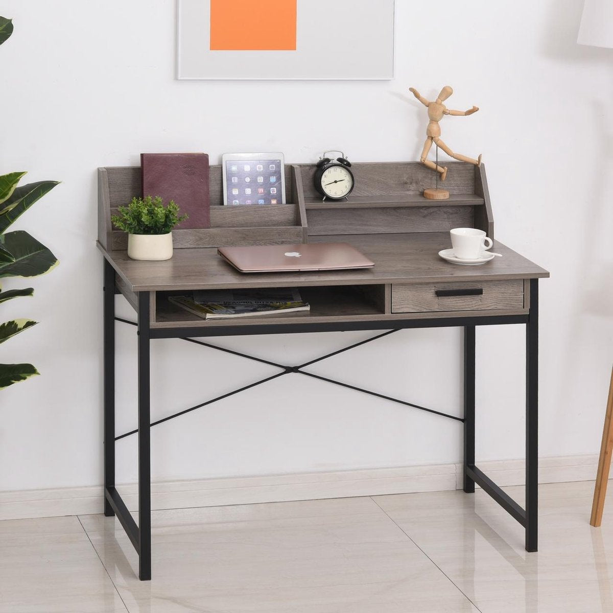 Bureau - Compact - Schrijftafel - Computerbureau - Bureautafel - Opslagruimte - Industrieel design - 106 x 53 x 95cm - Zwart