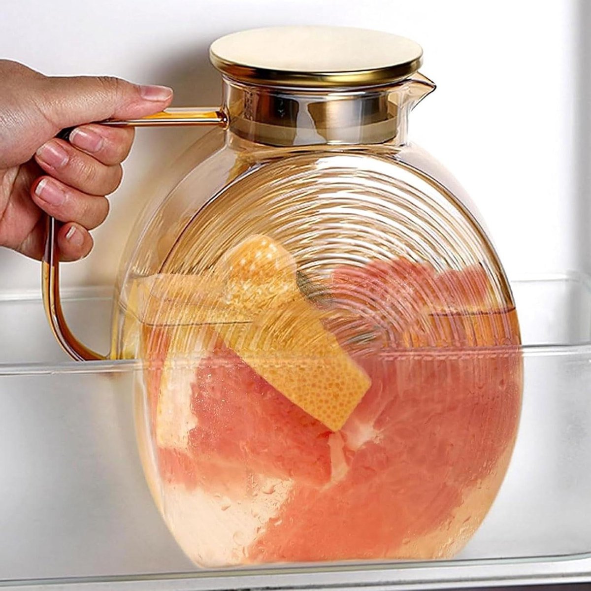 Waterkaraf - Waterkan 2,2 liter roestvrijstalen deksel druppelvrije glazen kan hittebestendig explosiebestendig amberkleurig glas waterkan koelkastbestendig