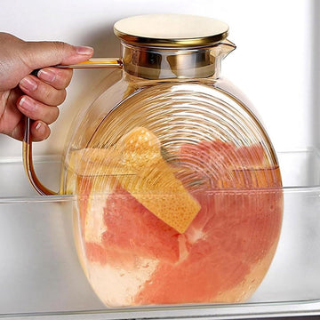 Waterkaraf - Water karaf 2.2 liter roestvrijstalen deksel druppelbestendige glazen kan hittebestendig explosiebestendig amberglas waterkan koelkast gebruik