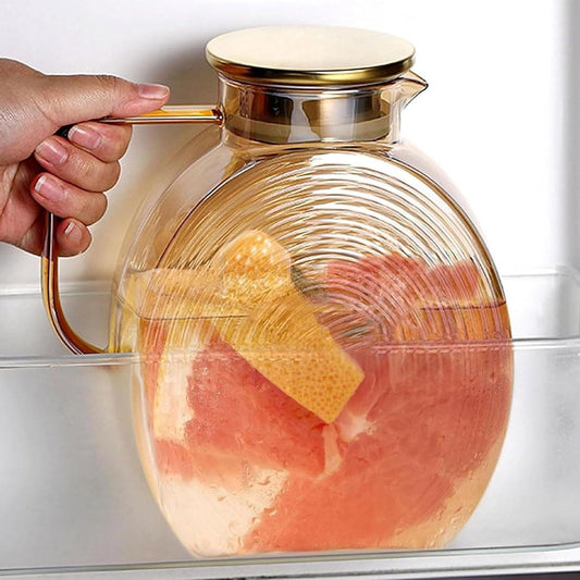 Waterkaraf - Waterkan 2,2 liter roestvrijstalen deksel druppelvrije glazen kan hittebestendig explosiebestendig amberkleurig glas waterkan koelkastbestendig