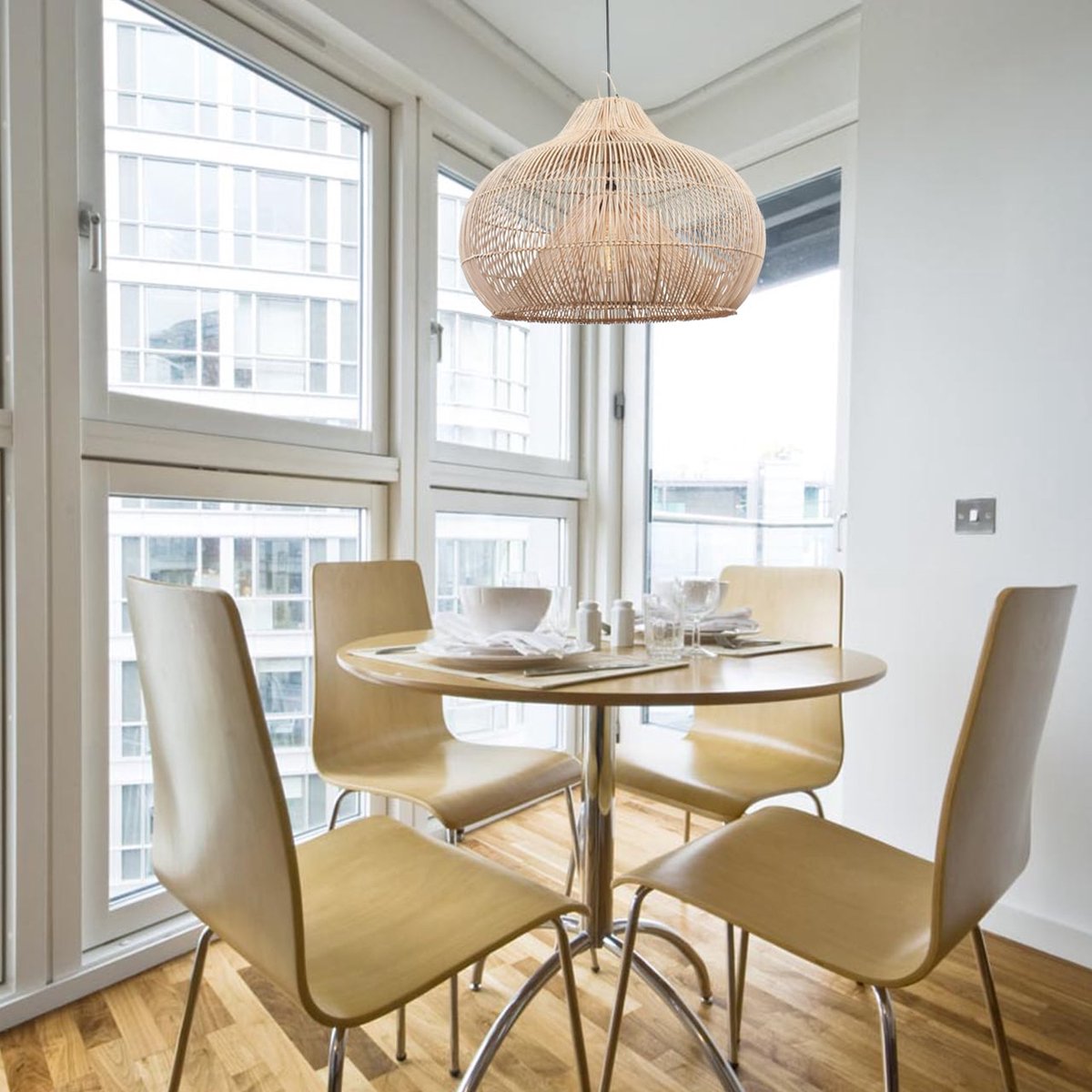 Rattan pendant lamp Twisk | 1 light | brown / natural | wood | Ø 50 cm | dining room / dining table lamp | modern design