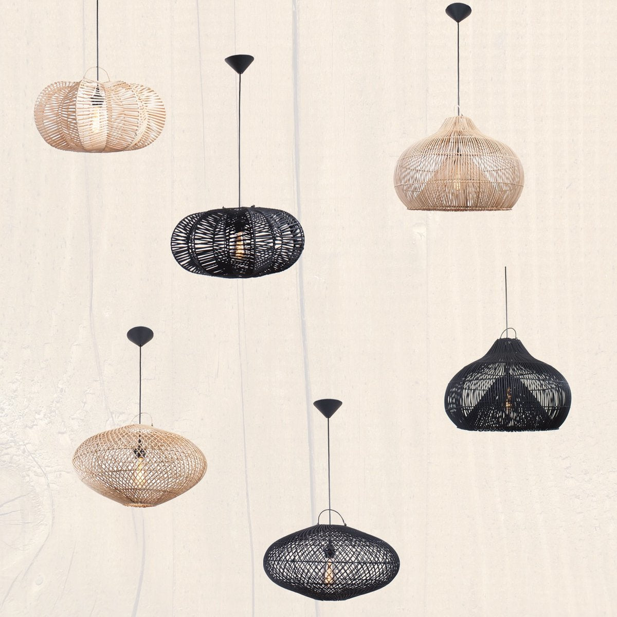 Rattan pendant lamp Twisk | 1 light | brown / natural | wood | Ø 50 cm | dining room / dining table lamp | modern design