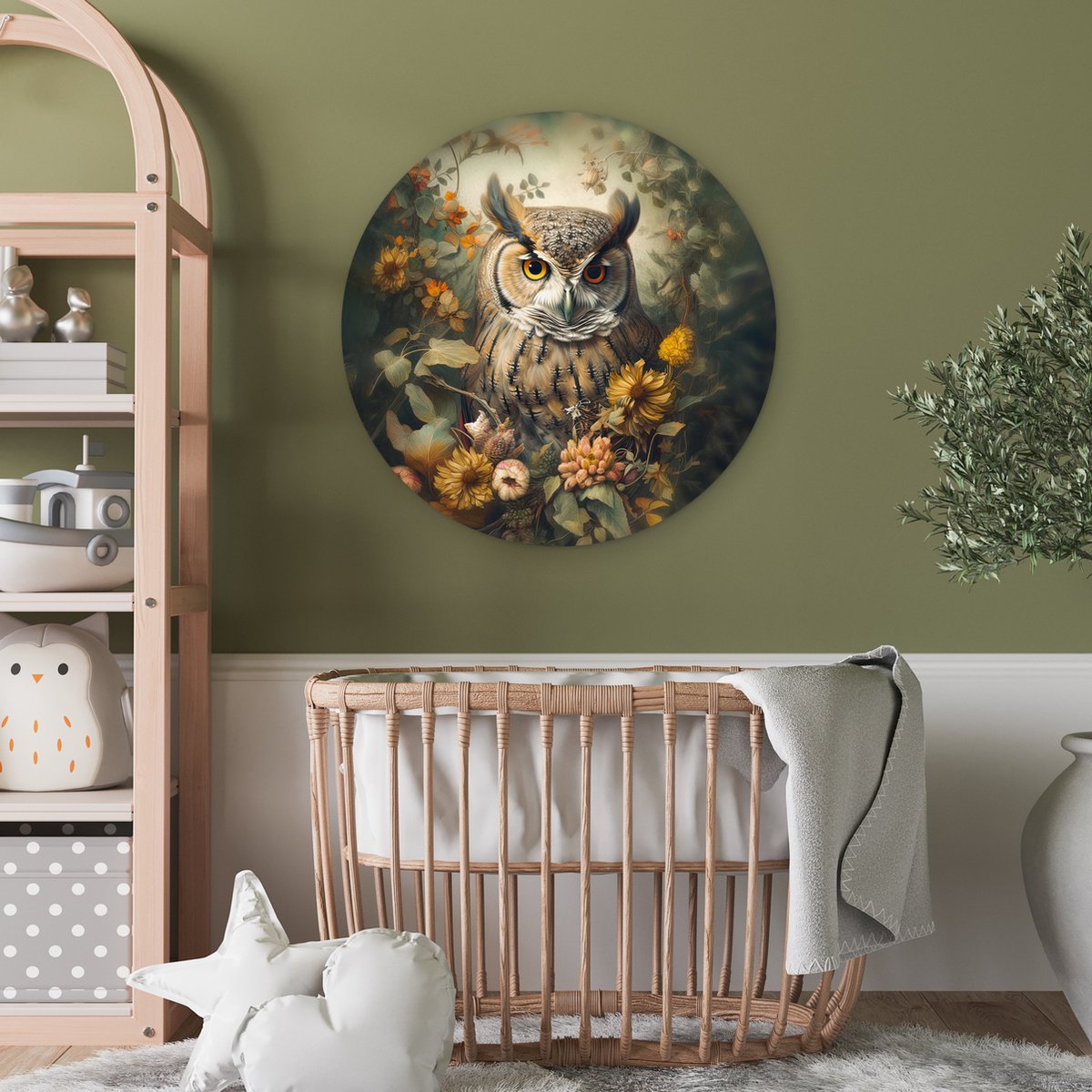 WallCircle® Wandcirkel 60x60 cm - Muurcirkel Uil - Vogels - Bloemen - Natuur - Portret - Dieren - Muurdecoratie woonkamer - Wanddecoratie slaapkamer - Kamer decoratie accessoires - Ronde schilderijen - Woonaccessoires cirkel binnen