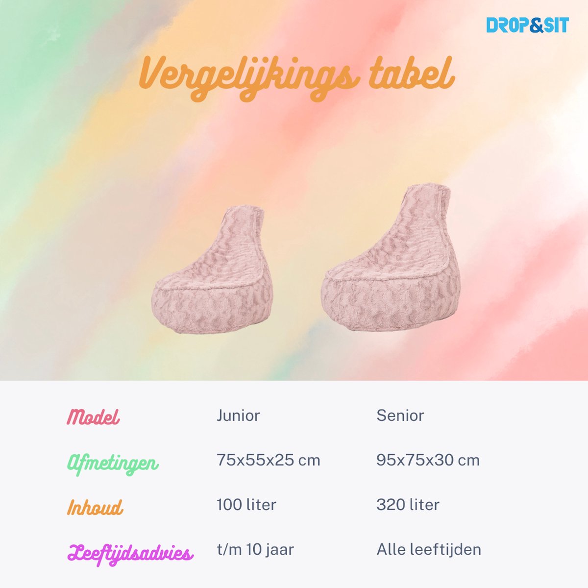 Drop & Sit Stoel Zitzak Bont - Roze - Junior - Voor Binnen
