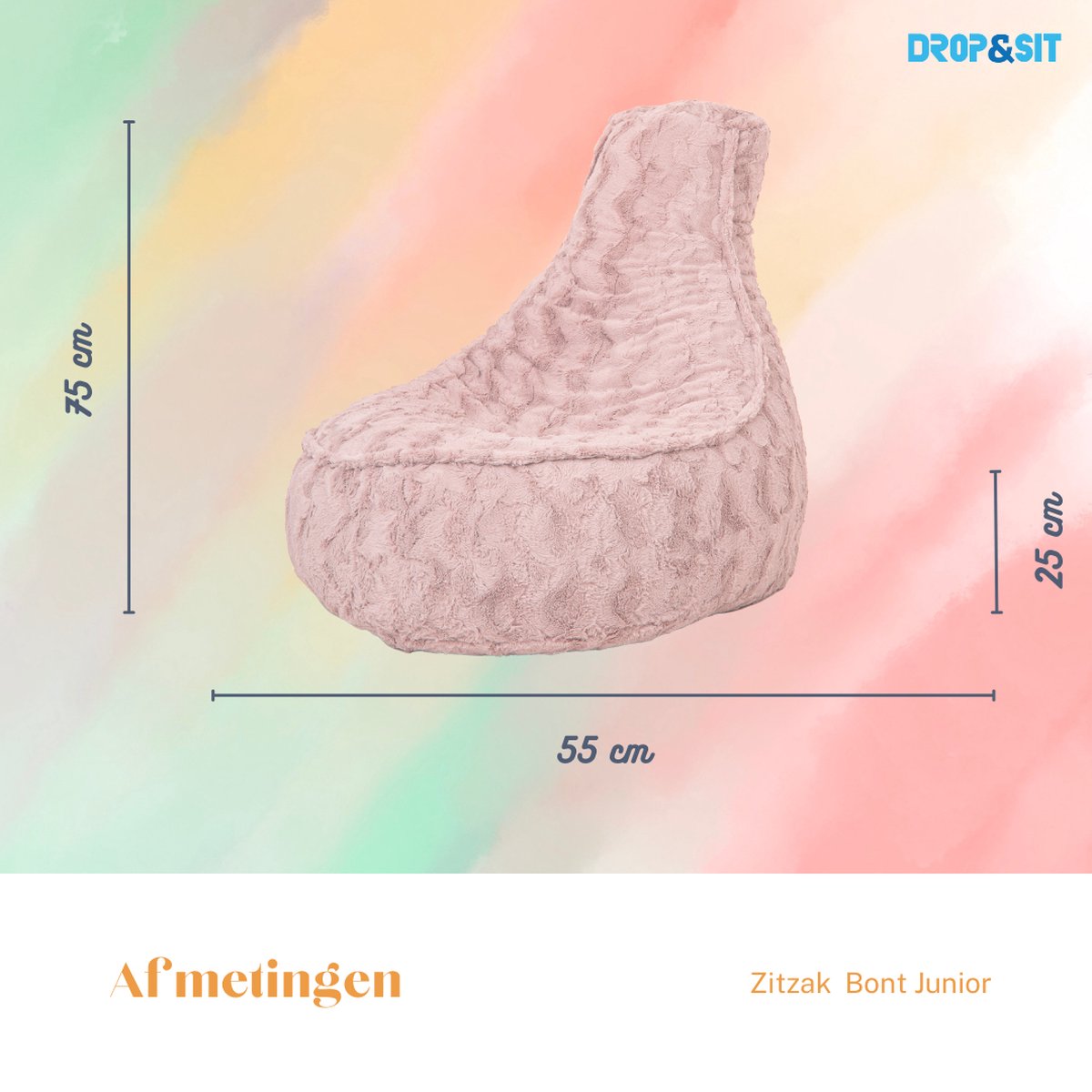 Drop & Sit Stoel Zitzak Bont - Roze - Junior - Voor Binnen