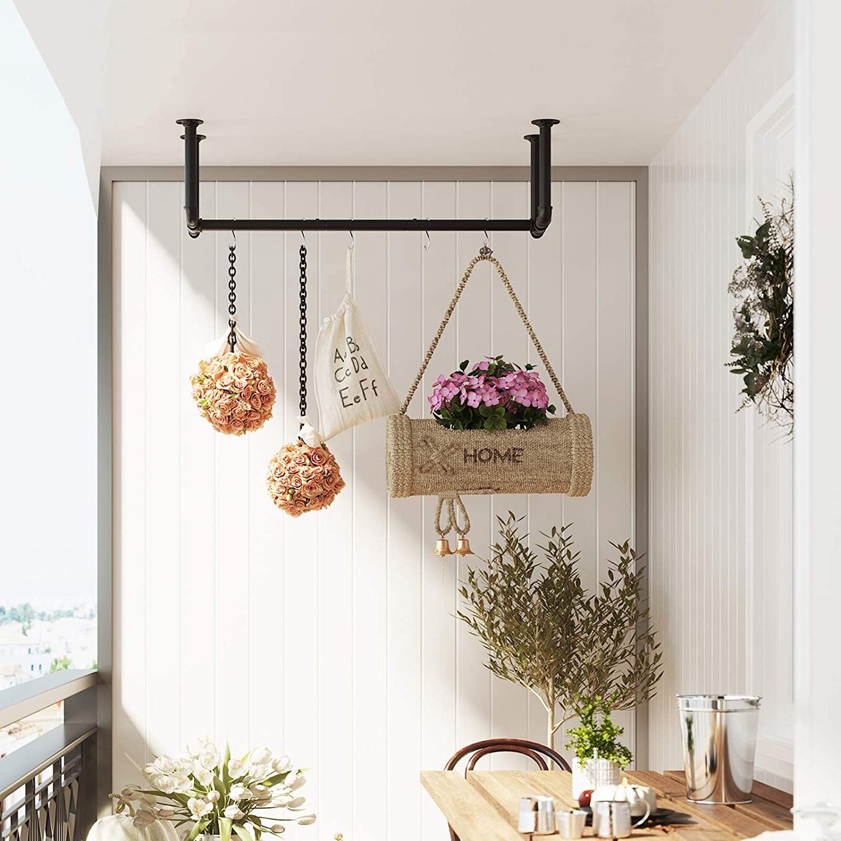 Kledingroede Set van 2, Kledingrekken in industrieel design, Wandmontage, Ruimtebesparend, 110 x 30 x 29,3 cm, Tot 60 kg belastbaar, Eenvoudige montage, Voor kleine ruimtes, Zwart