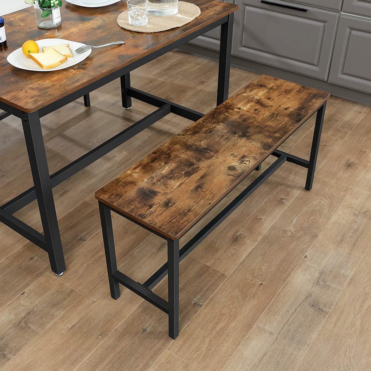 Benches for dining table - set of 2 - kitchen benches - 108 x 32.5 x 50 cm - vintage brown/black