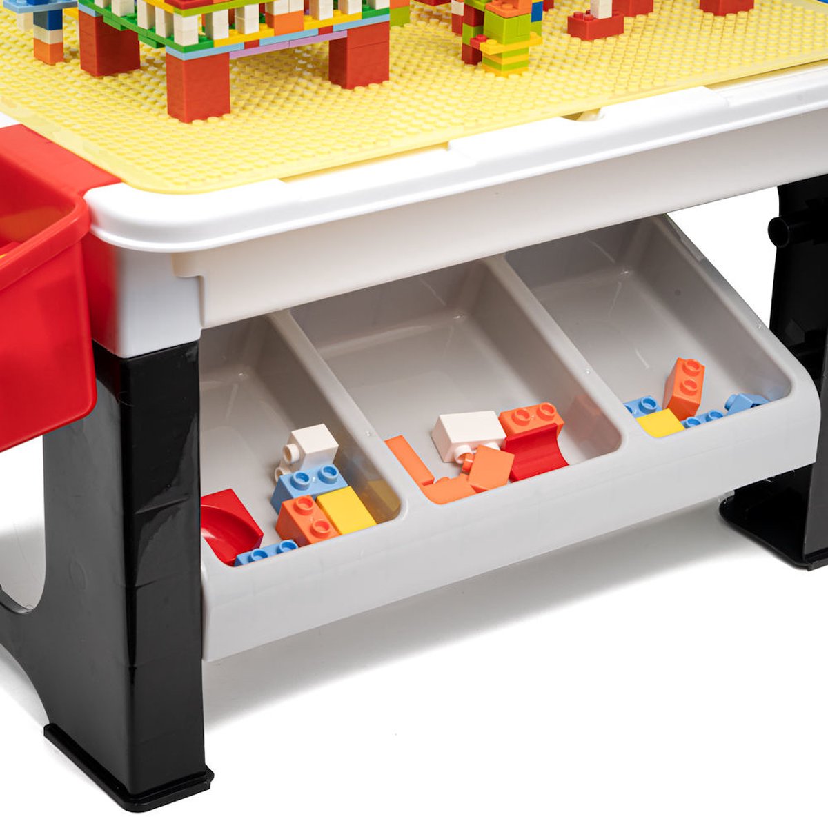Decopatent® - Speeltafel met bouwplaat en vlakke kant. Kindertafel met 7 Opbergbakken - Bouwtafel