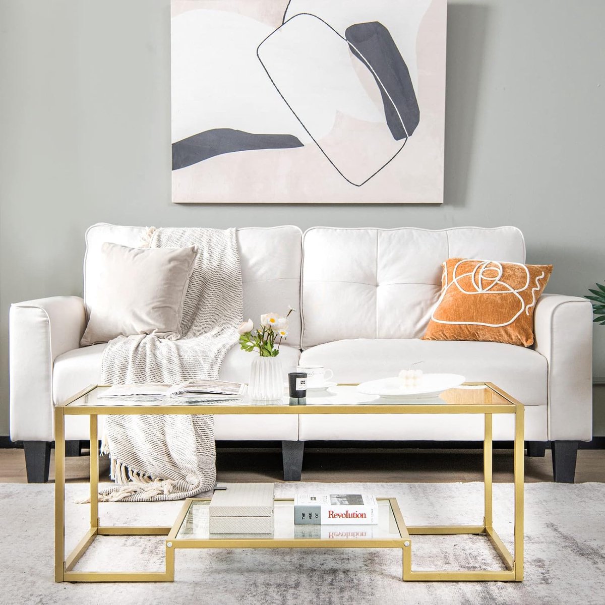 Salontafel met glazen blad, metalen frame, glazen salontafel, woonkamertafel, salontafel voor woonkamer, studeerkamer, 114 x 51 x 43,5 cm