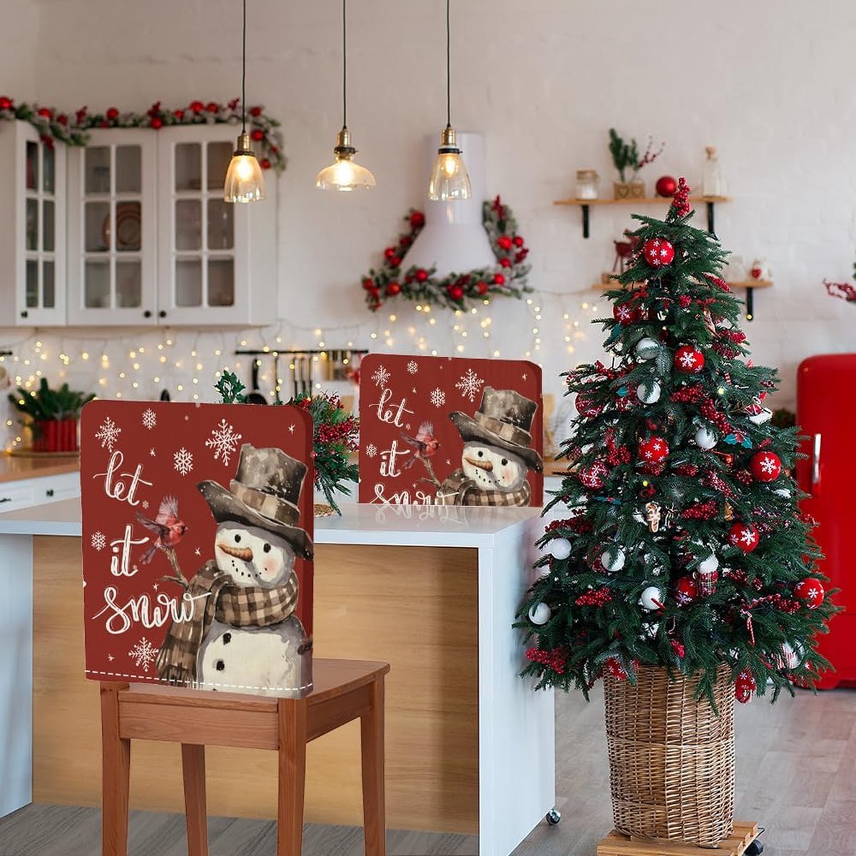 4 stuks kerststoelhoezen, Kerstmis, wasbaar, stoelhoezen (B) Merk: Bseical