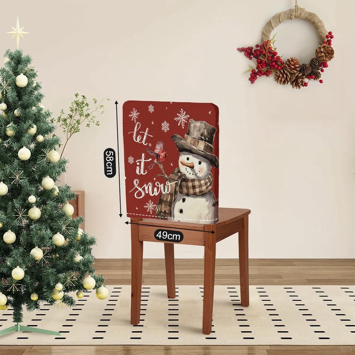 4 stuks kerststoelhoezen, Kerstmis, wasbaar, stoelhoezen (B) Merk: Bseical