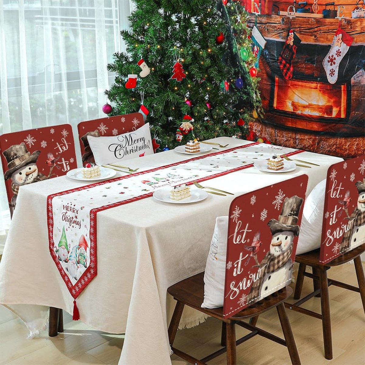4 stuks kerststoelhoezen, Kerstmis, wasbaar, stoelhoezen (B) Merk: Bseical
